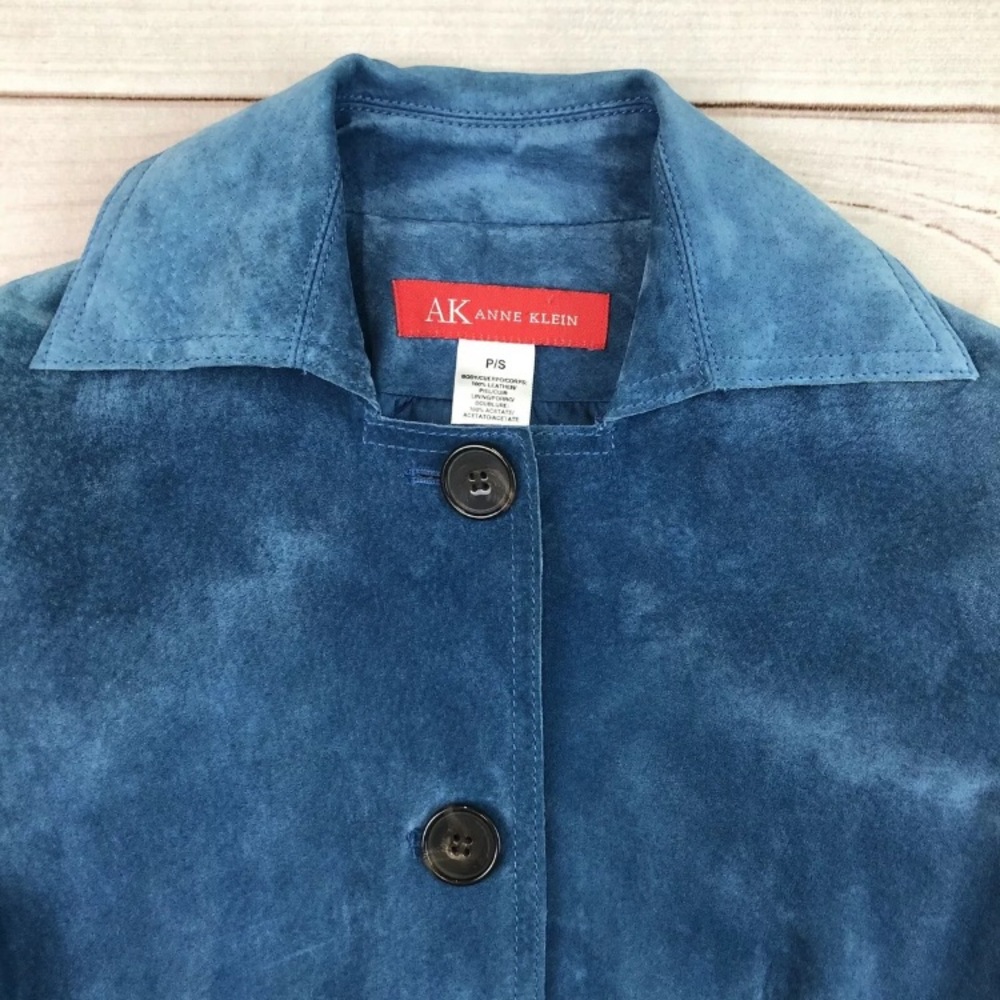 Blue Suede Button-Front Jacket - Picture 2 of 8